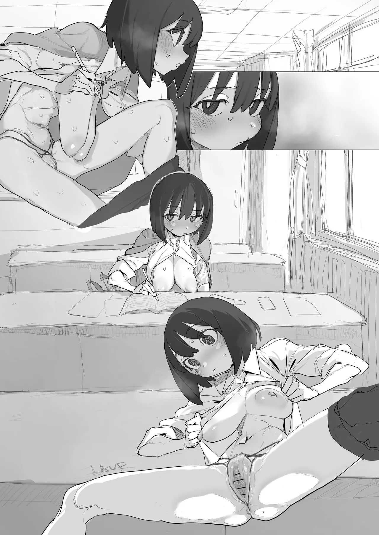 自習室で露出オナの練習してたら友達が来てピンチのルナちゃん - page15