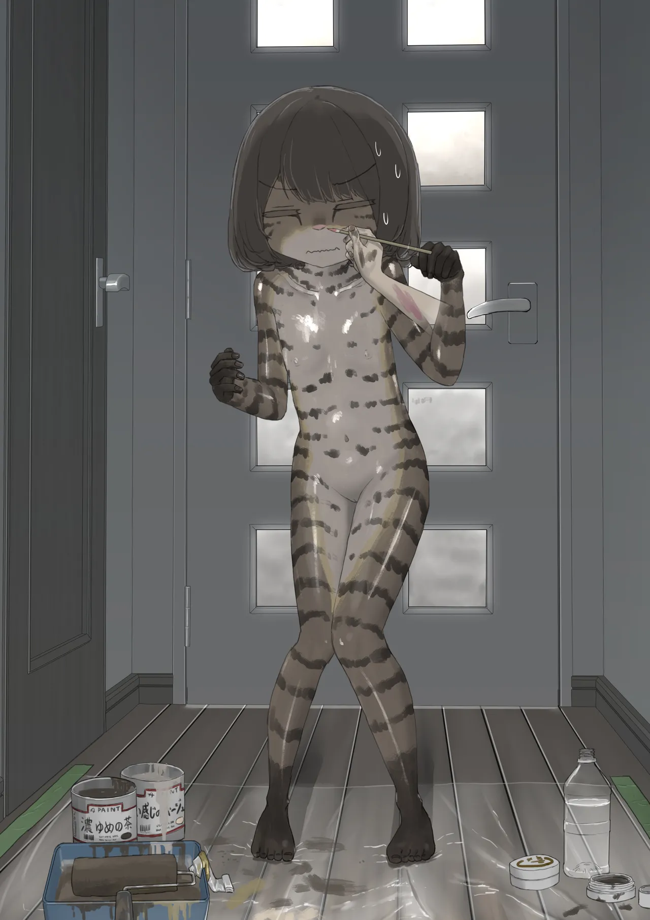 全裸に猫のボディペイントをされて夜の町を露出徘徊するハメになるお話 [REMAKE] - page11