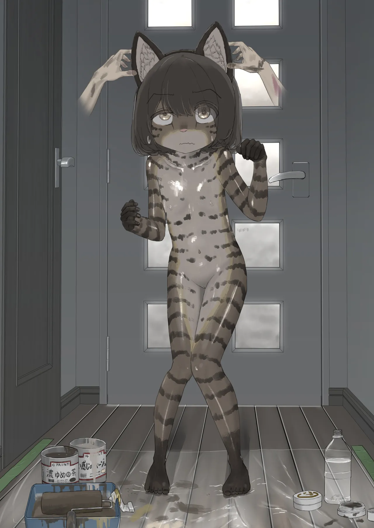 全裸に猫のボディペイントをされて夜の町を露出徘徊するハメになるお話 [REMAKE] - page12