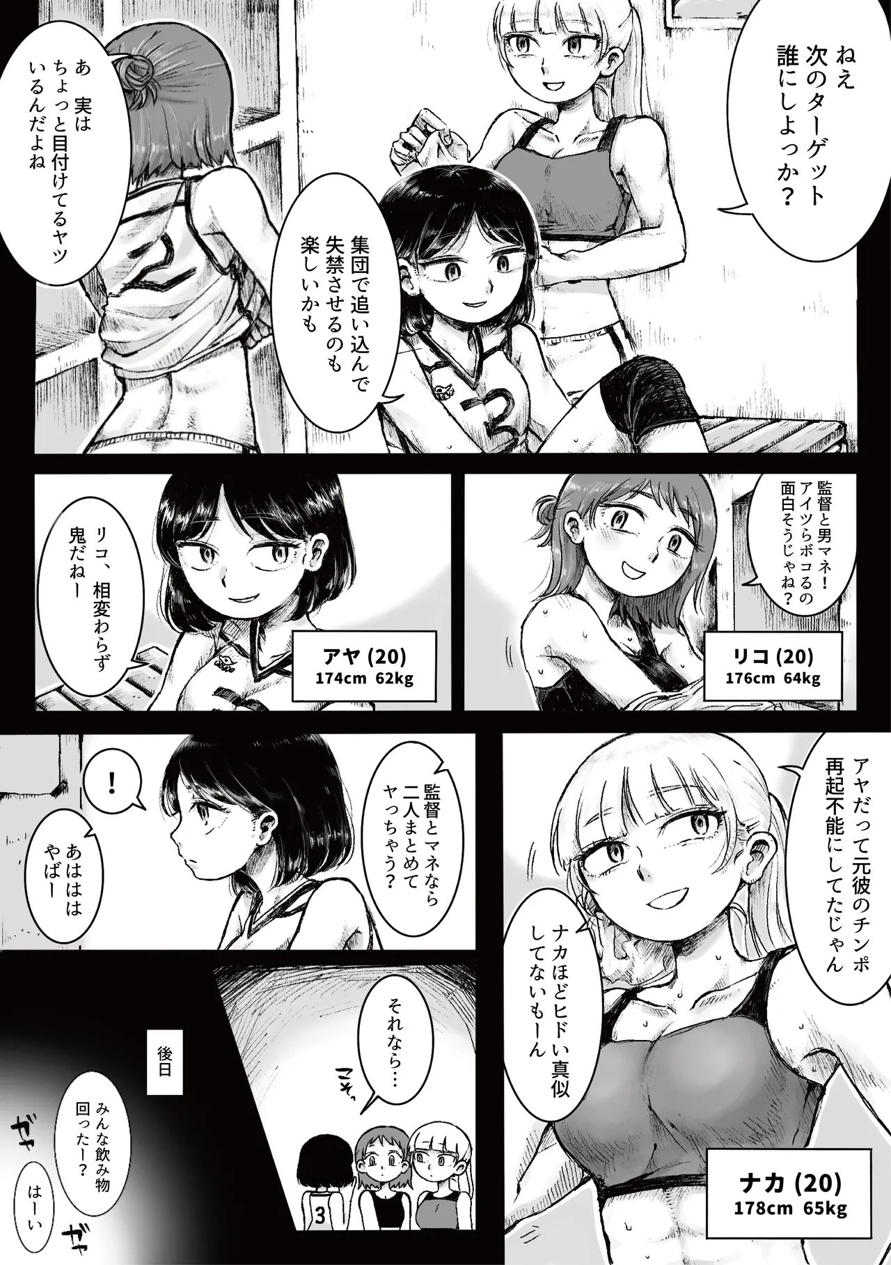 ドS女子バレー部員による男狩り合宿 ～オトコのくせに泣いて失禁しちゃうの?男廃業リンチのターゲットにされ強制M男堕ちさせられた若手監督と男子マネ～ - page3