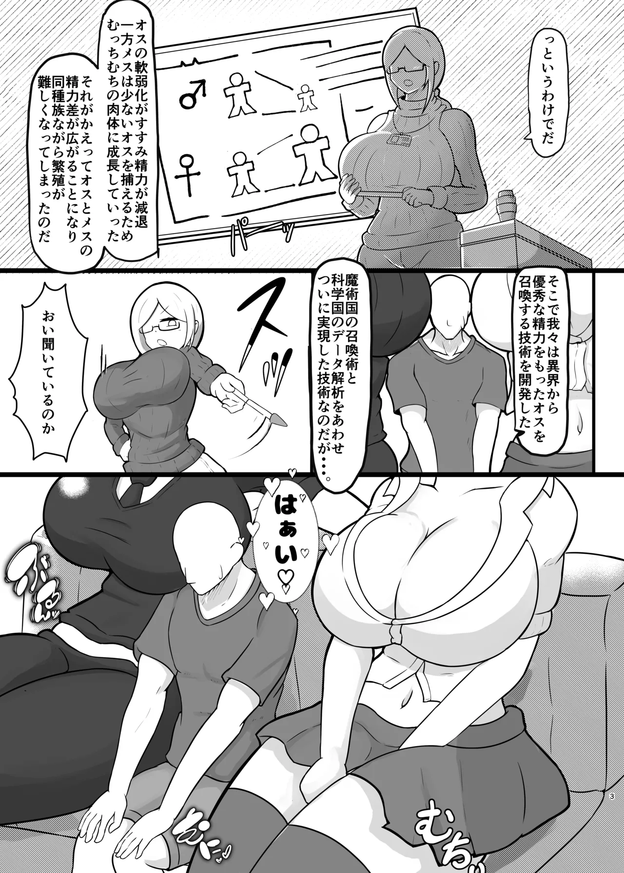 貴重な異世界精子を求めて300㎝オーバーの イケ女科学者とギャル魔法使いに搾精巨大化合戦される話。 - page3